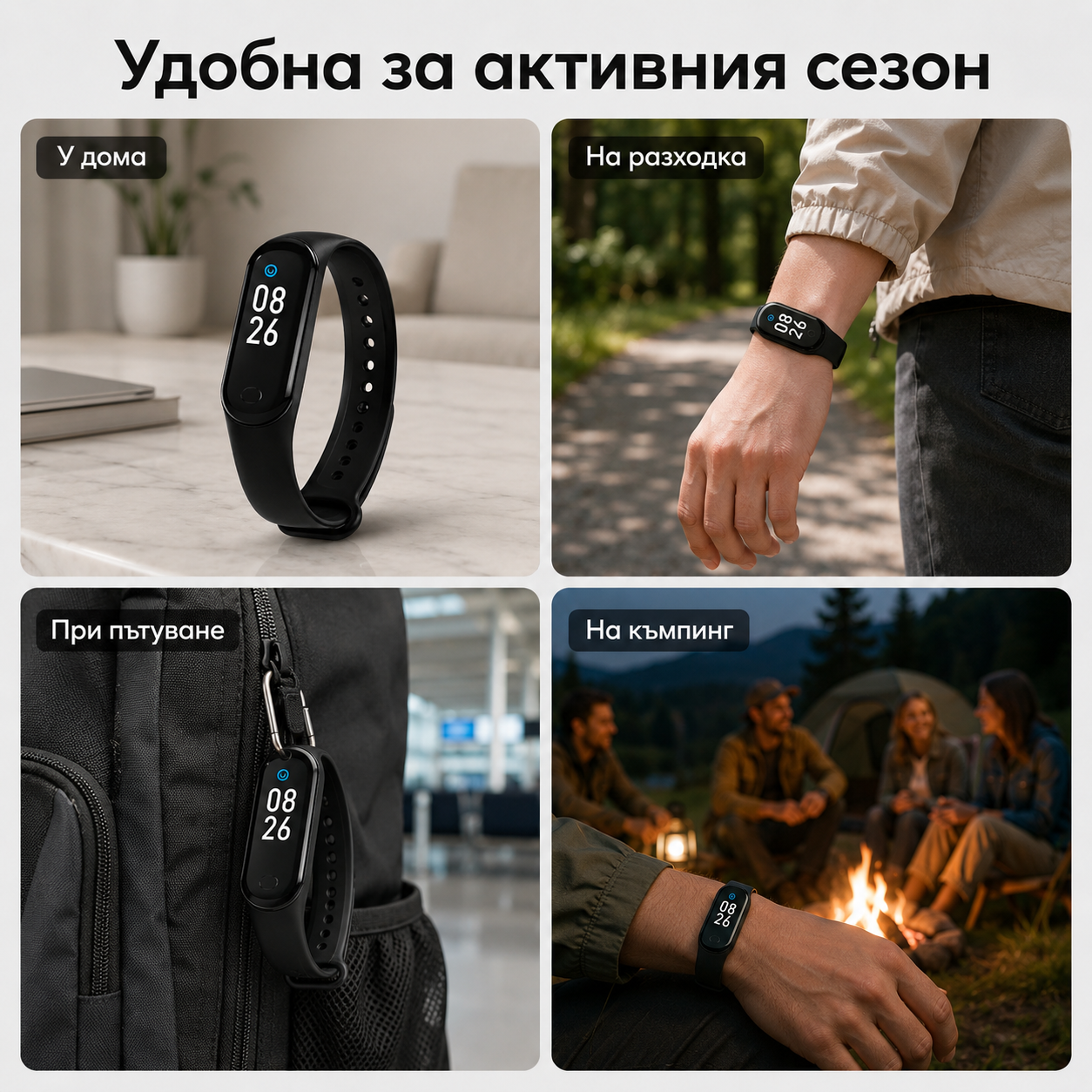 Ултразвукова гривна против комари с вграден часовник